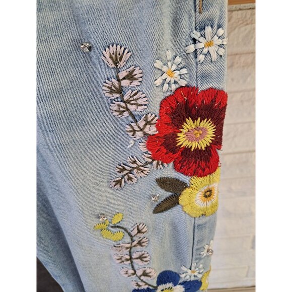 Indigo Rein Womens Embroidered Floral Ankle Jeans Blue Denim Size 7 - Picture 2 of 10